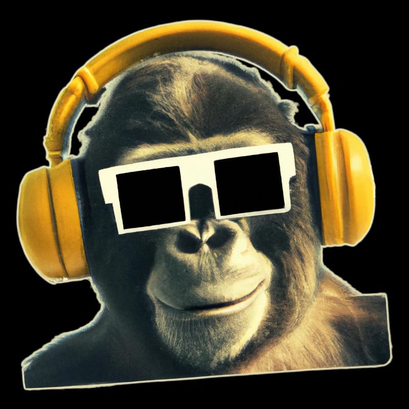 Cooler Affe mit Kopfhoerer und Brille