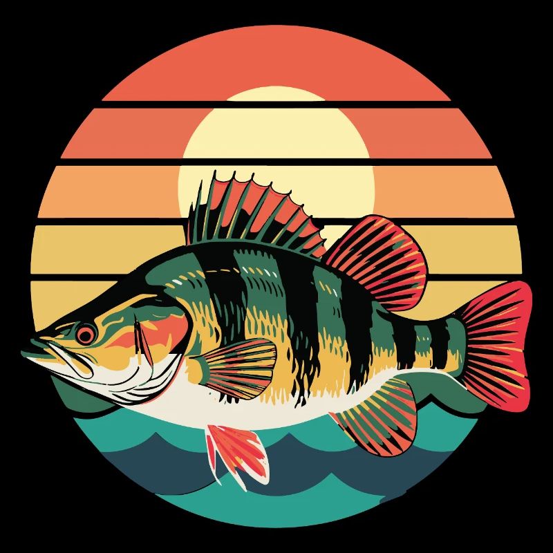 Retro Perch Sunset Angler Motif