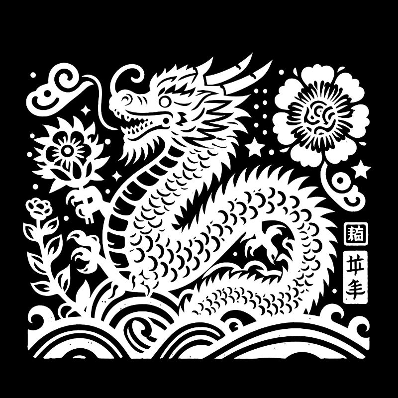 Année du dragon blanc - Gravure sur bois japonaise