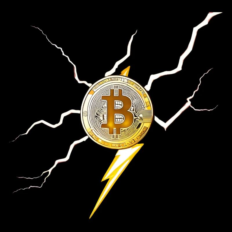 Bitcoin-Logo mit Blitzen