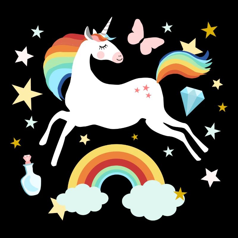 springendes Einhorn Regenbogen Pferd Wolken Sterne
