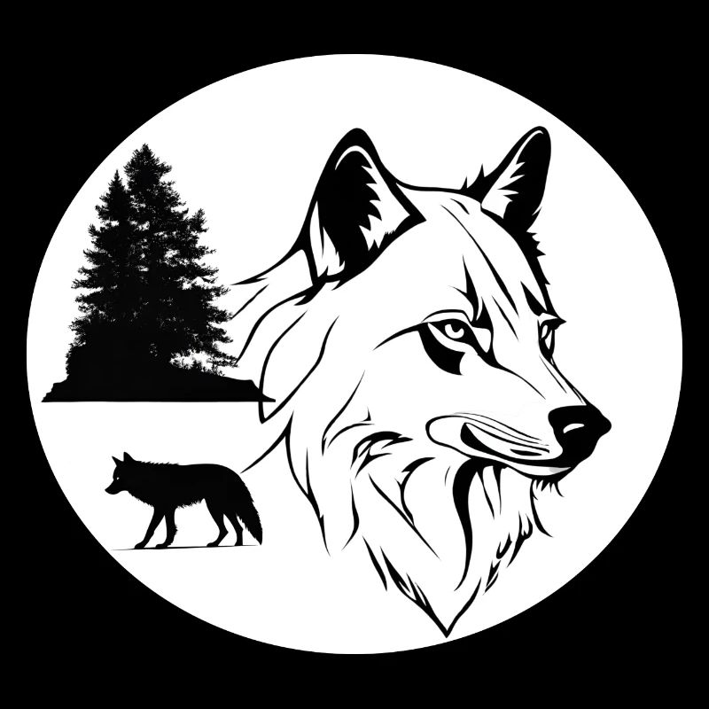 Nordic wolf with fir tree