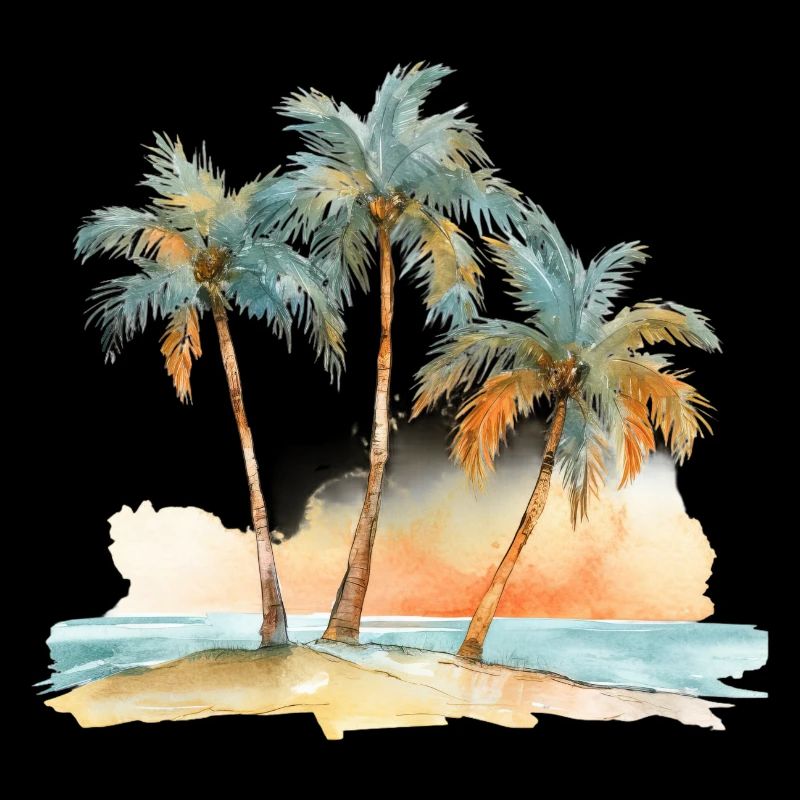 BEACH WITH THREE PALM TREES
