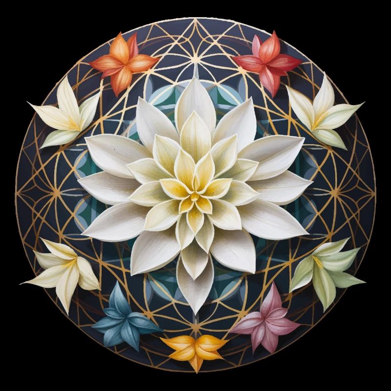 Mandala de fleurs avec cadeau de lotus fleur de vie