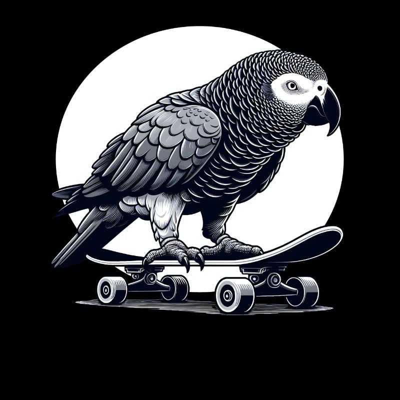 Graupapagei auf Skateboard