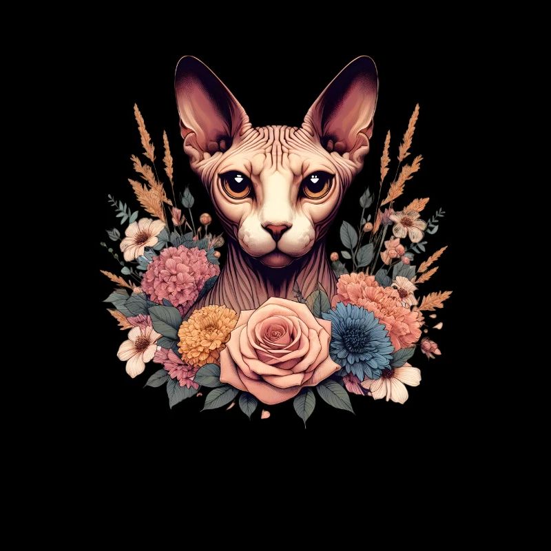 Chat Sphynx avec Fleurs