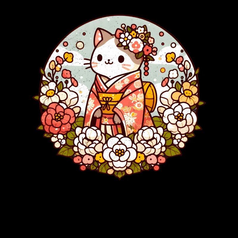 Kimono chat avec des fleurs