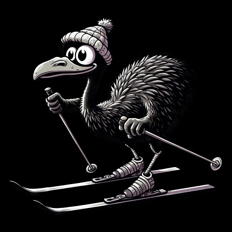 Oiseau émeu mignon skiant dans le style de dessin animé