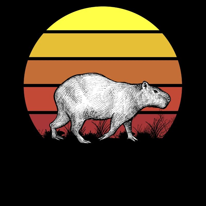 Retro Capybara Vintage Sunset Realistic Design