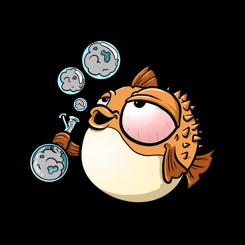 Poisson-globe fumant de l’herbe