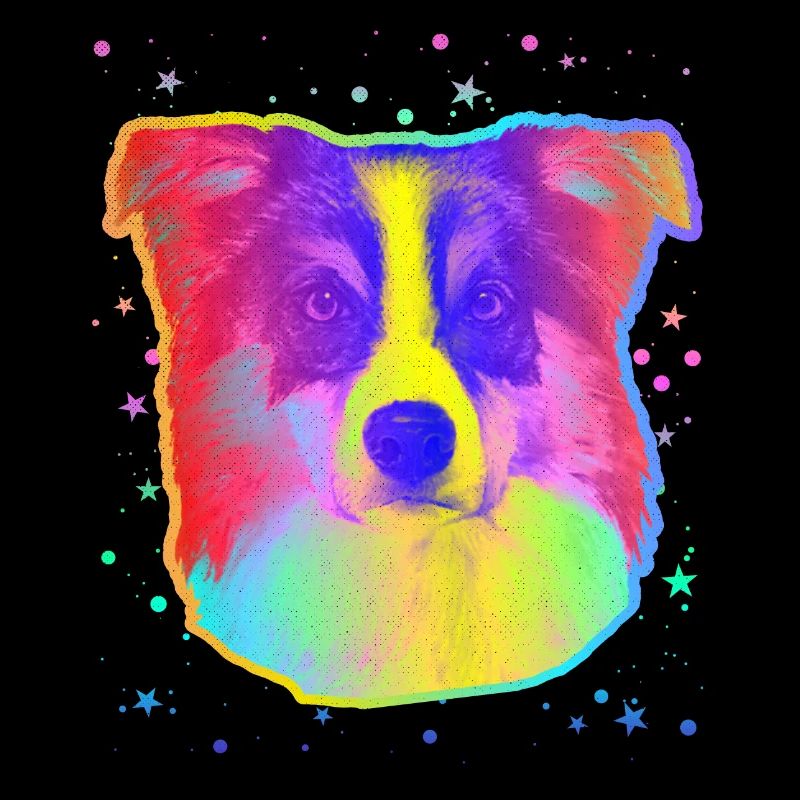 Border Collie Hundegesicht Regenbogen Space Schwarz