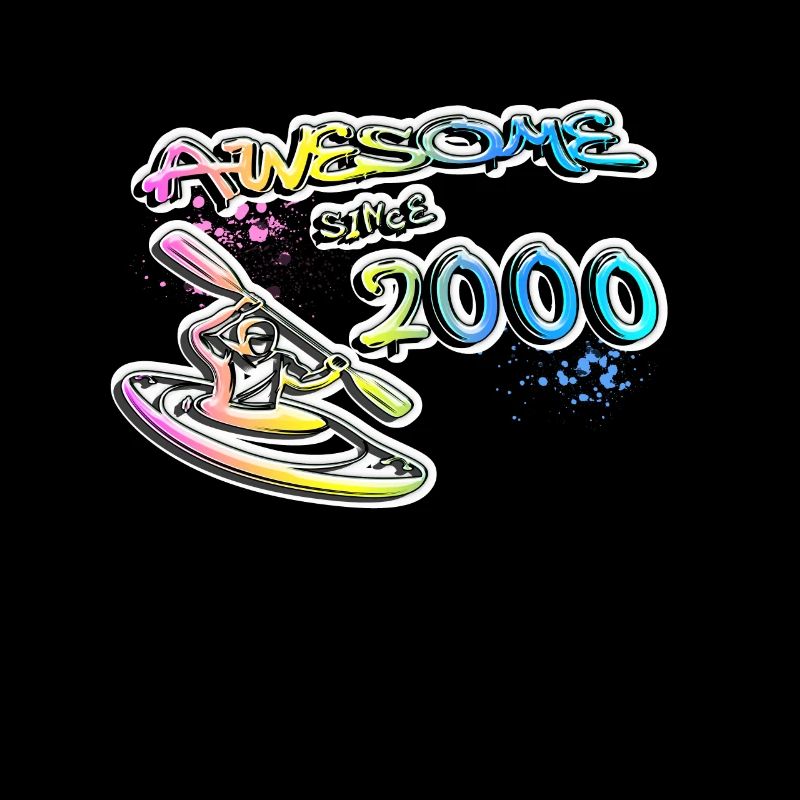 Awesome since 2000. Kajak, Kajakfahrer. Graffiti