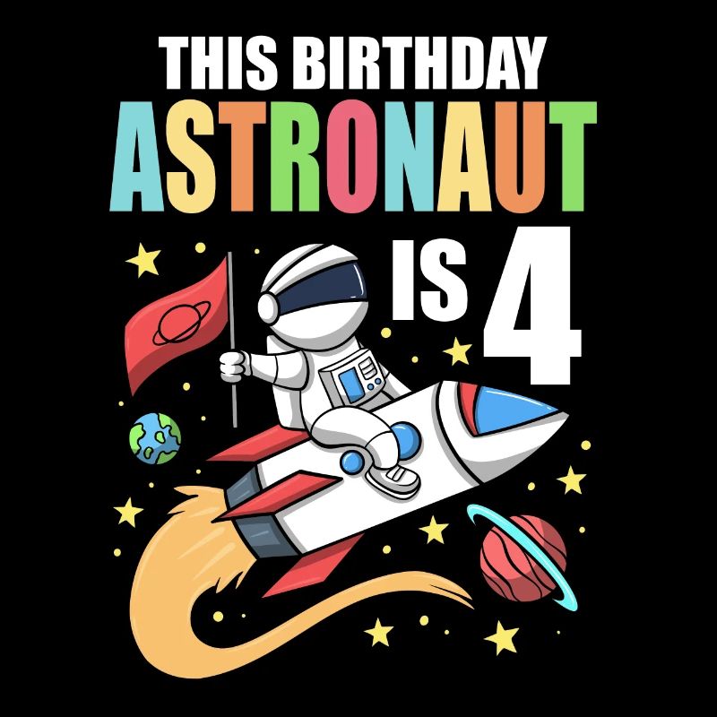 Space Birthday 4 Astronaut Planets Rocket Ship