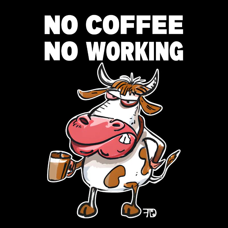 No coffee, no working. Grumpy Funny Cow