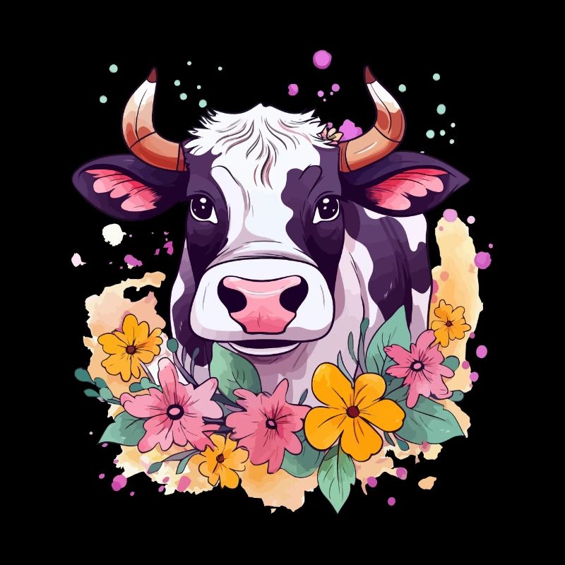 Vache et fleurs