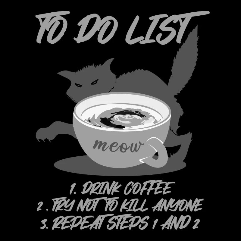 To Do List Drinking Coffee - Grey Cat