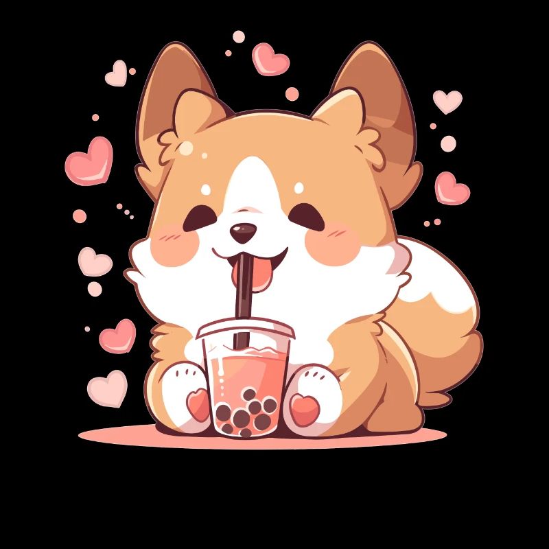 Kawaii Corgi Hund trinkt Boba Bubble Tea Chibi