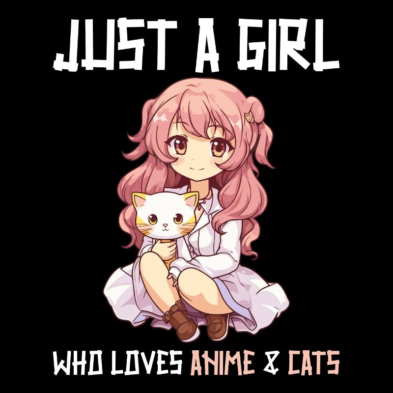 Kawaii Mädchen Anime Manga Mädchen und Katze