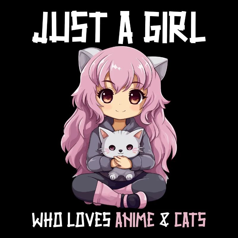Kawaii Mädchen Anime Manga Mädchen und Katze