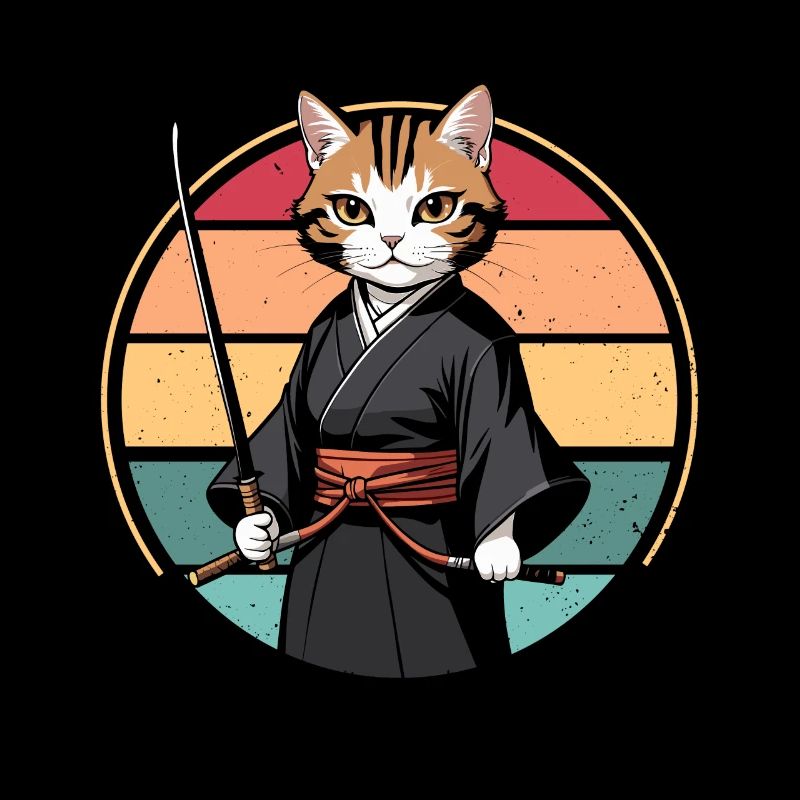 Japonais Samouraï Cat Warrior Retro Ninja