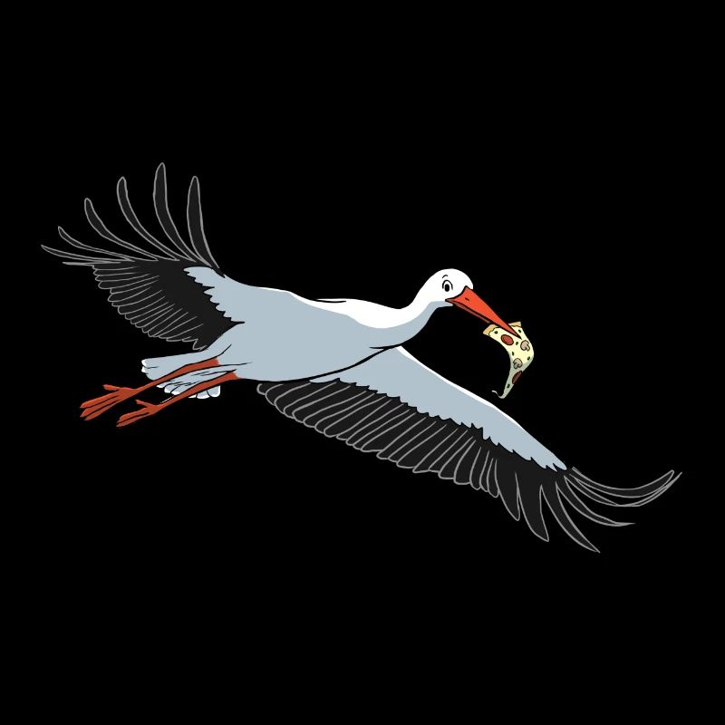 Storch mit Pizza