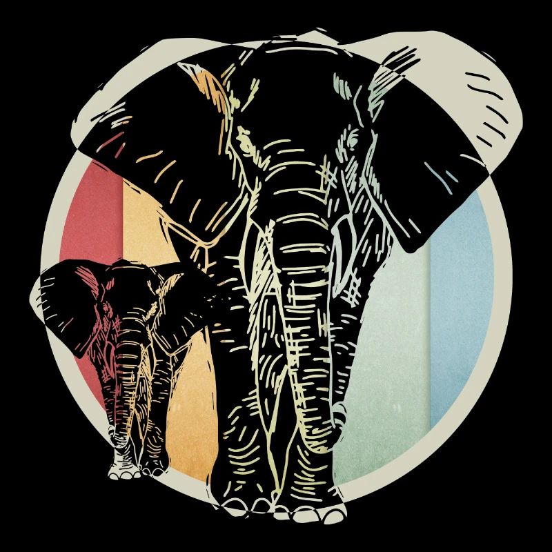 Éléphant rétro coloré