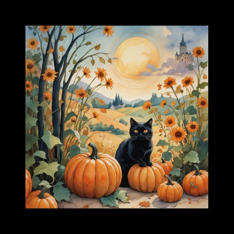Chat Noir avec Citrouilles Automne Halloween