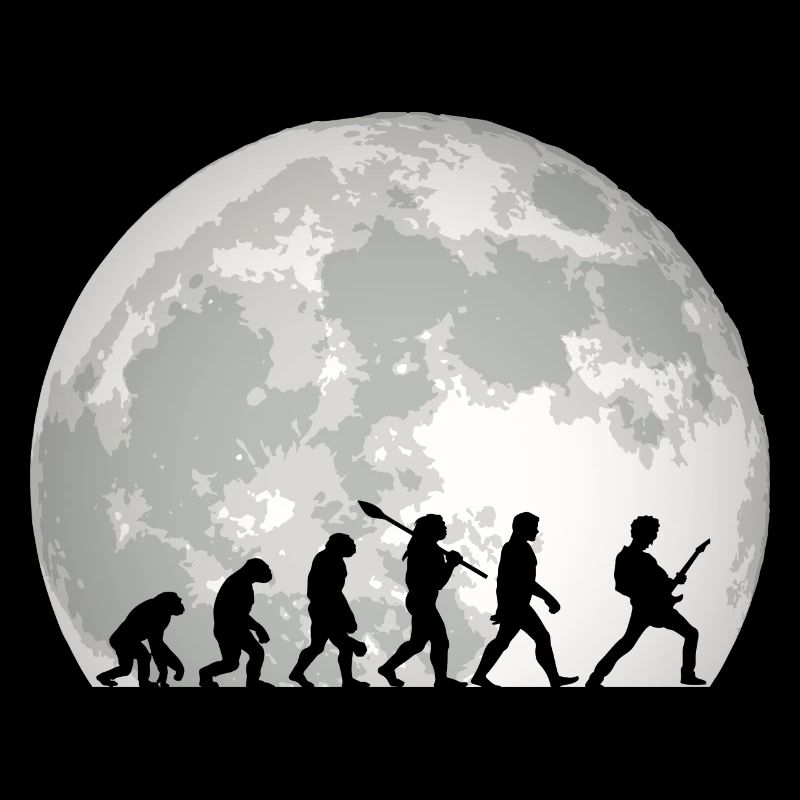 Human Evolution Guitar Band Moon Vintage Guitariste