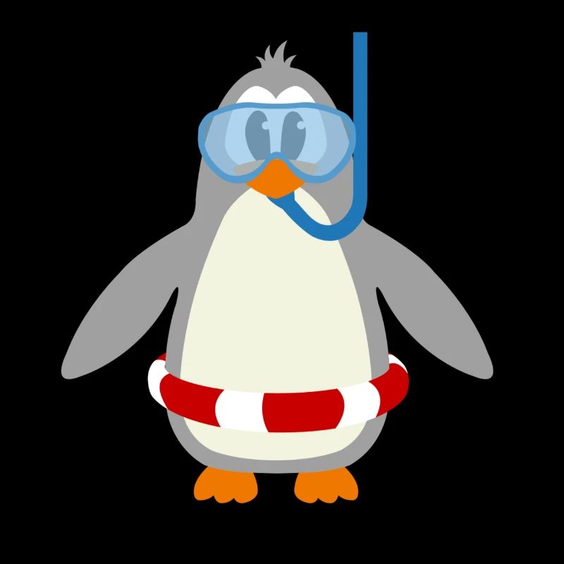 Comic Pinguin taucher mit Schnorchel & Schwimmring