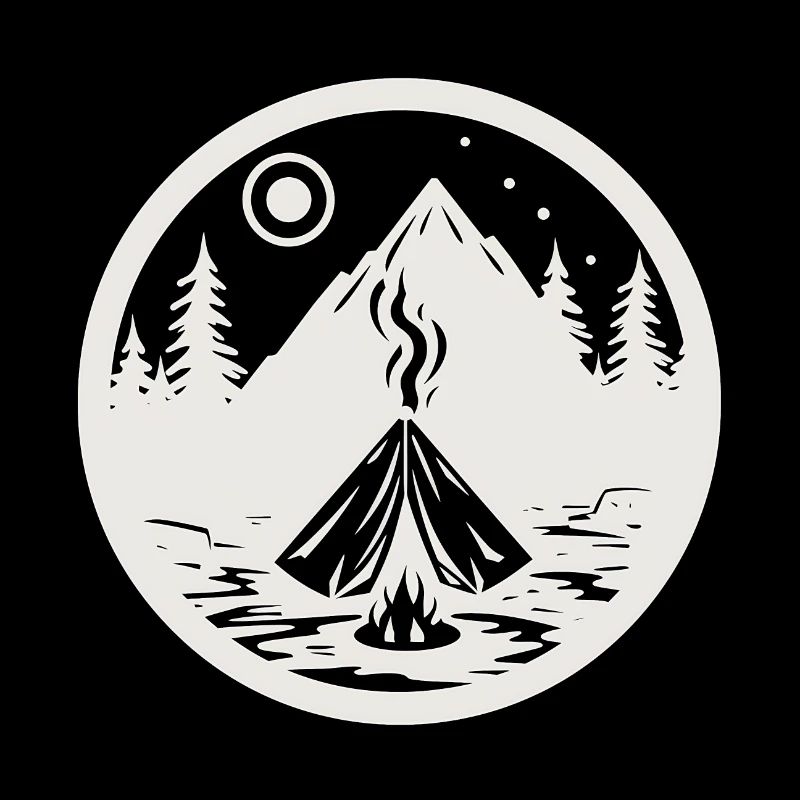 Camping, landscape with mountains, trees as stickers