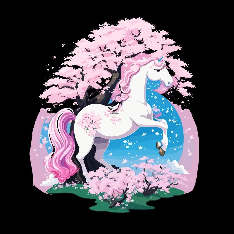 Licorne pastel dans la forêt de cerisiers en fleurs