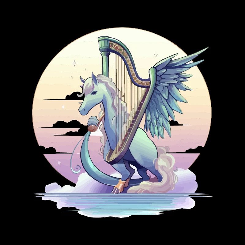 Pegasus mit Harfe am Abend