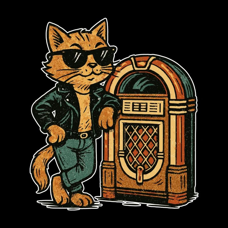 Rockabilly Jukebox Coole Katze 50er Retro Geschenk