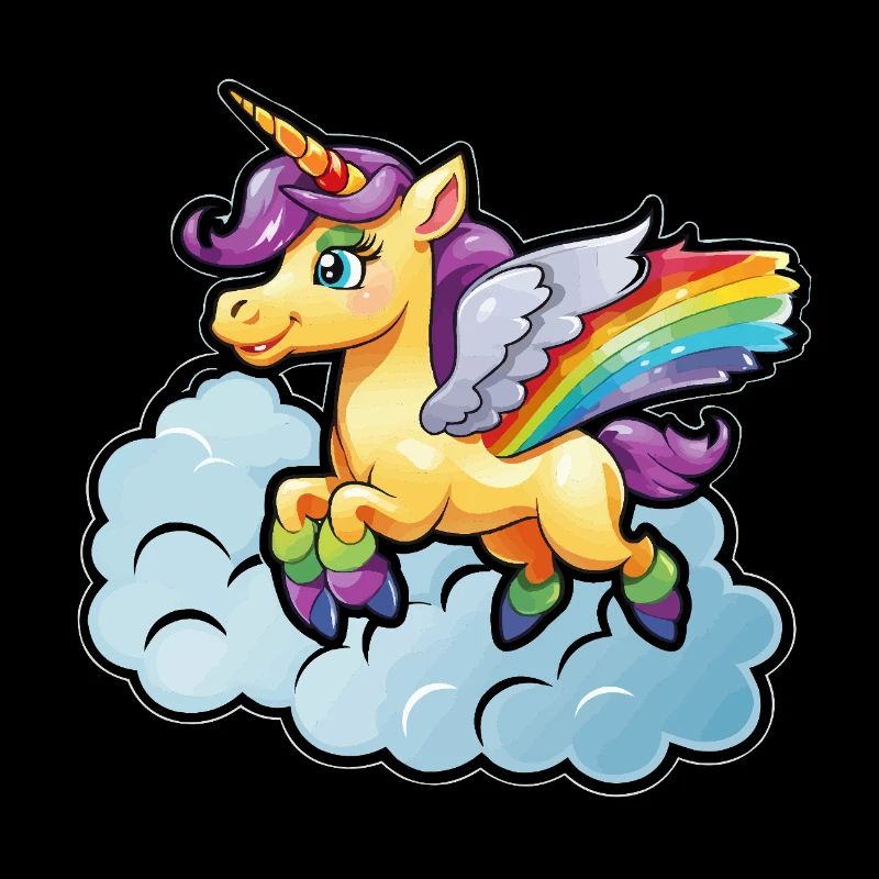 Regenbogen-Einhorn auf Wolke