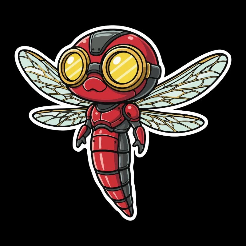 Libellule Steampunk Éclaireur Rouge et Or