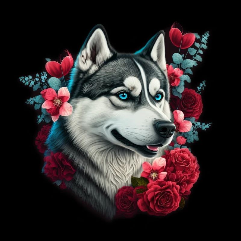 Siberian Husky mit Valentinstagblumen