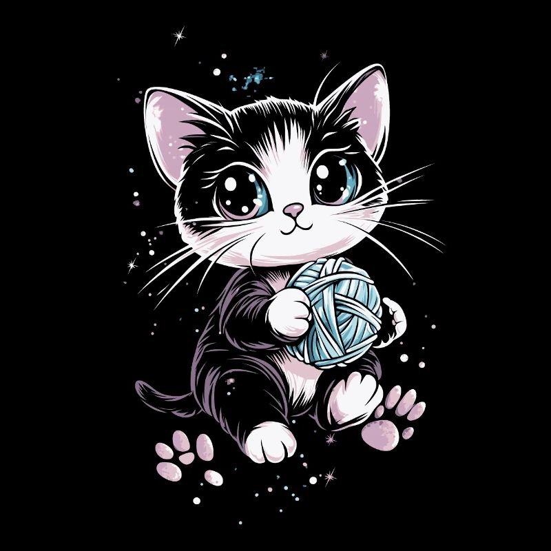Chat mignon avec pelote de laine