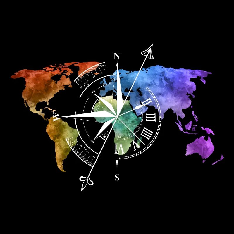 World map compass white