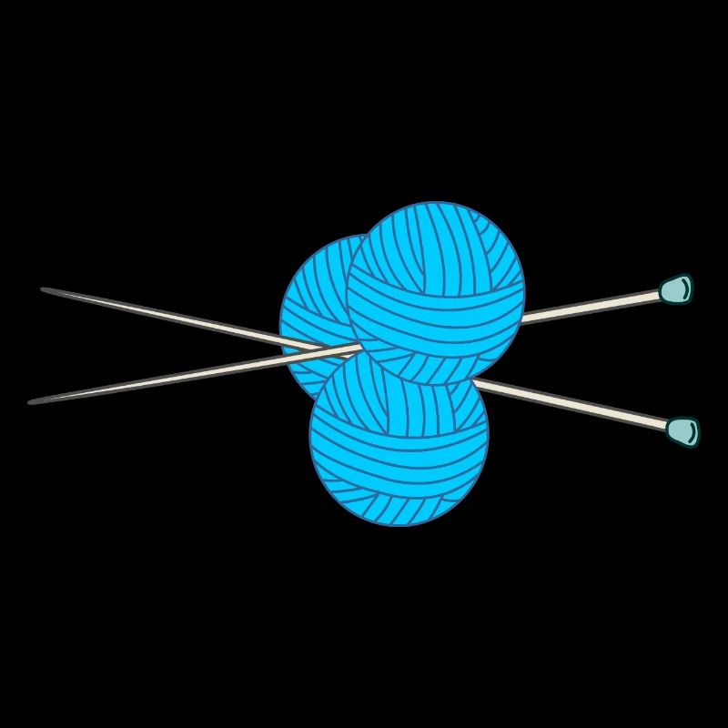 Three balls of blue wool with two knit