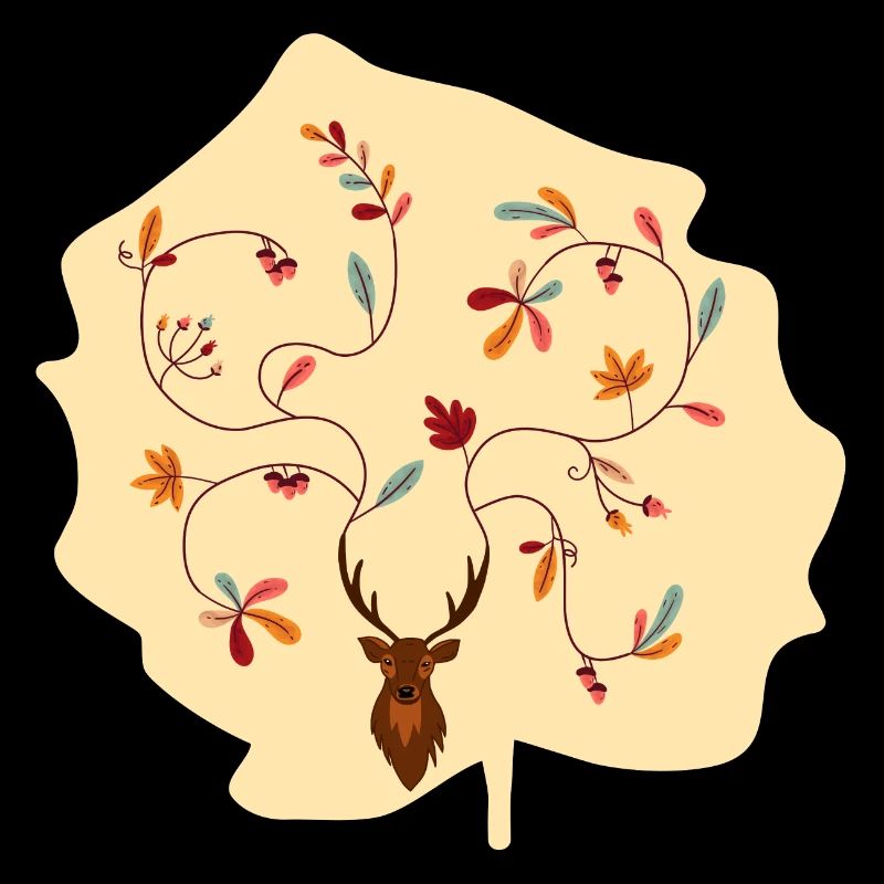 Hirsch im Herbst Geschenk Idee Geweih mit Blättern