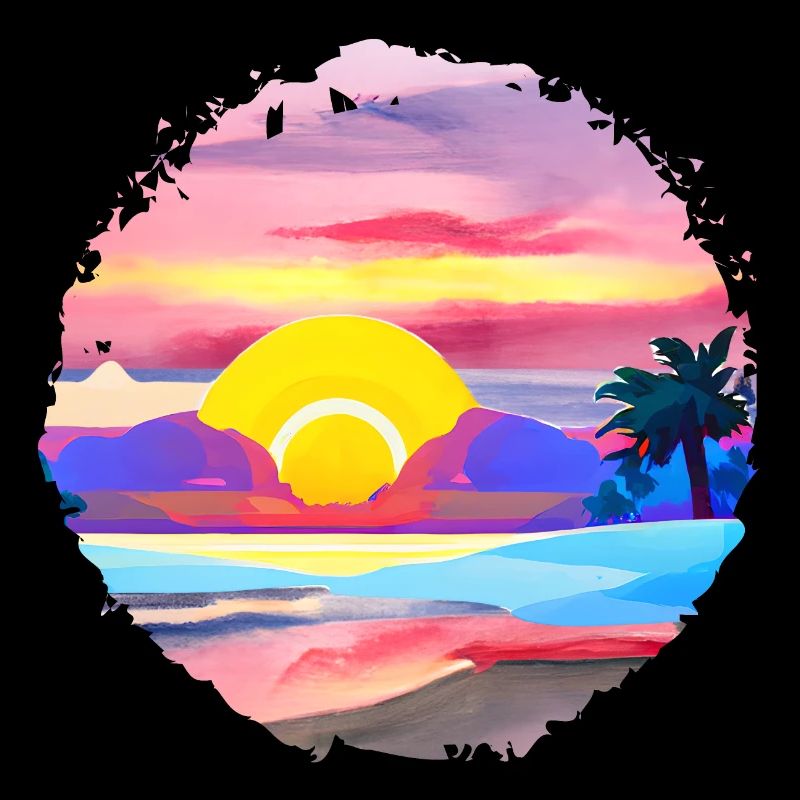 Aquarelle de plage de coucher de soleil d’été