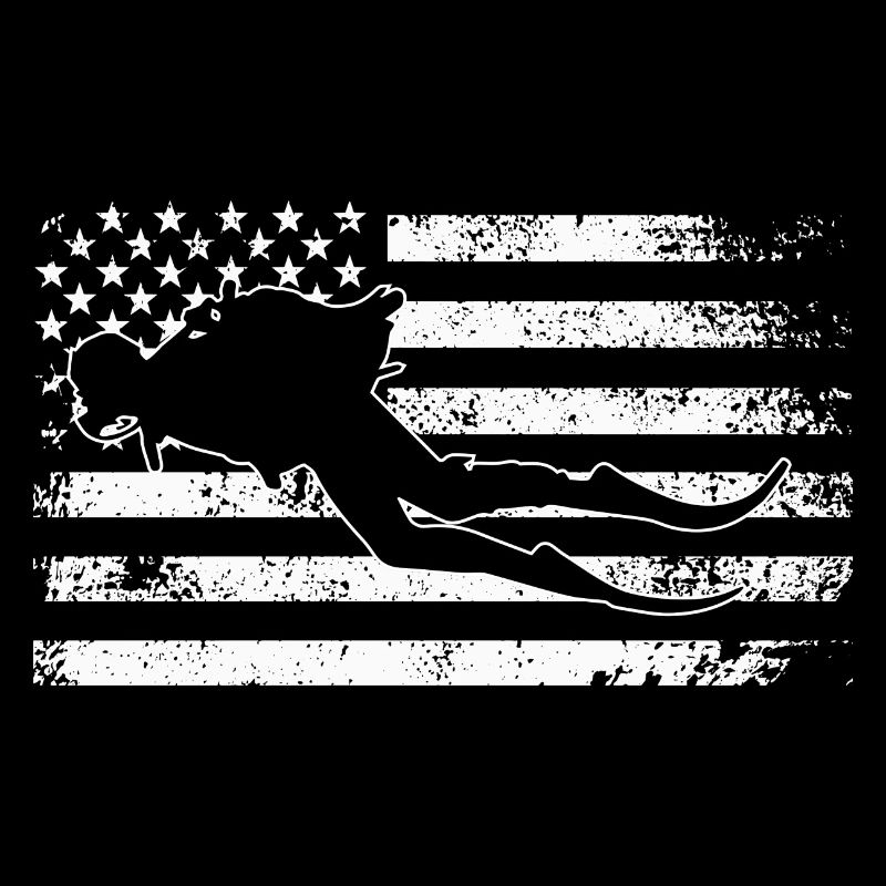 Silhouette de surf sur le drapeau américain usé par le temps