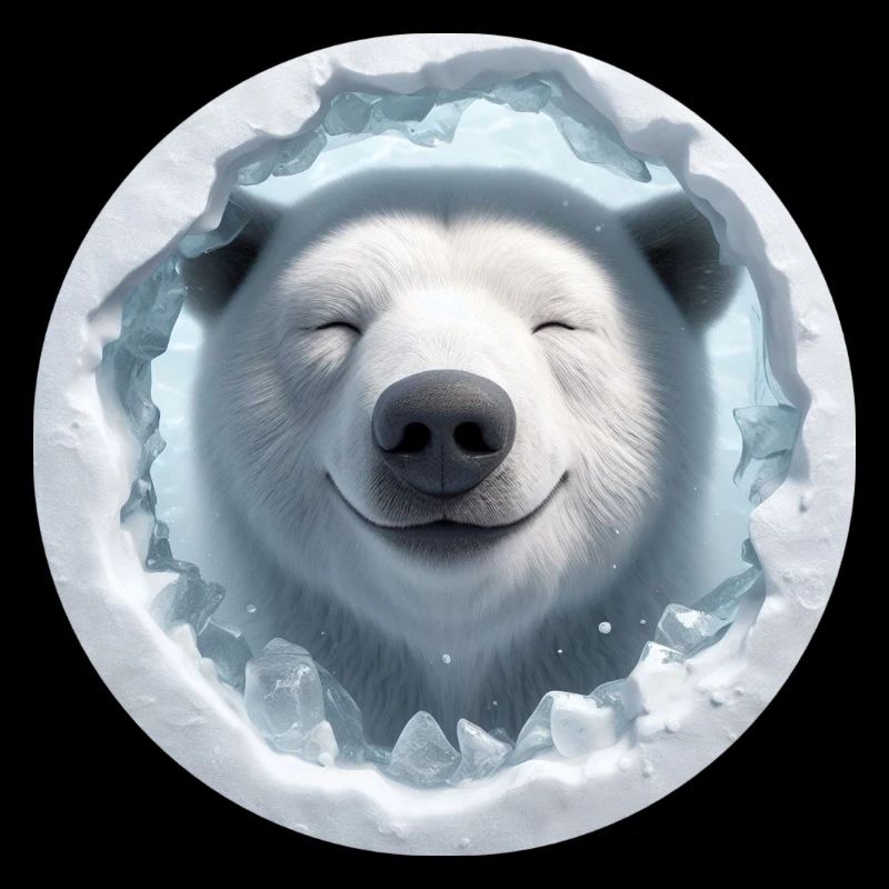 Lachender Eisbär schaut durch Loch aus Eis