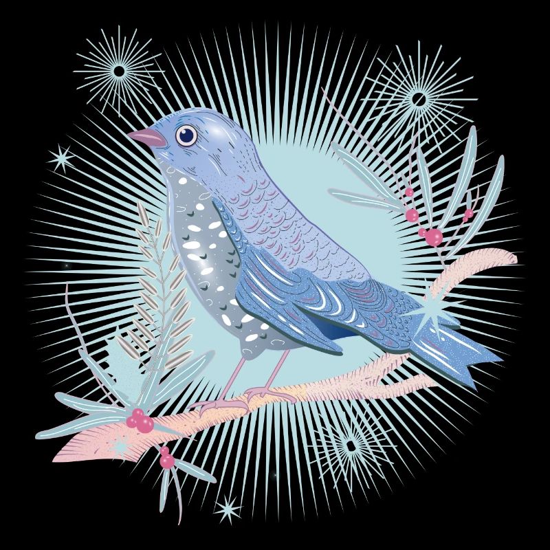 bluish bird with mistletoe in winter mood