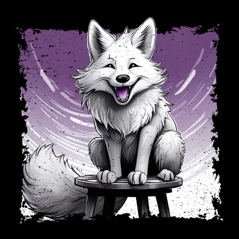 Fuchs comic, lachend, sitzt auf Hocker | Poster