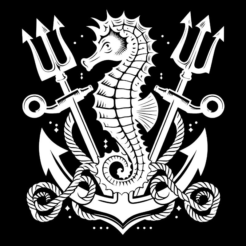 Hippocampe avec ancre et trident
