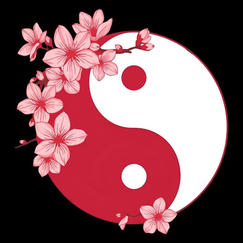 Yin-Yang avec des fleurs de cerisier dans des tons roses