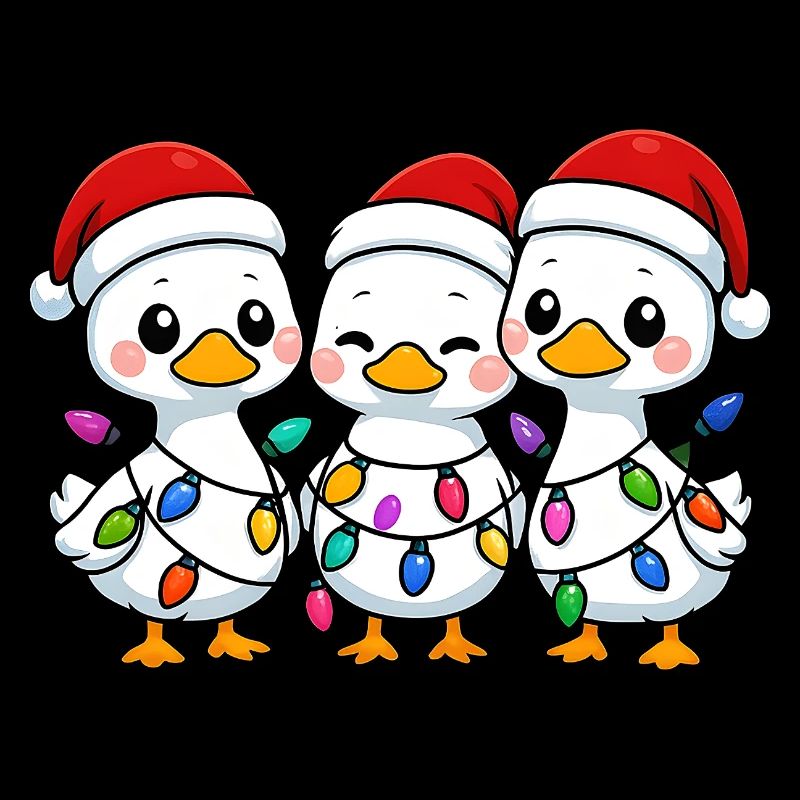 Trio de canards avec lumières de Noël, Canetons