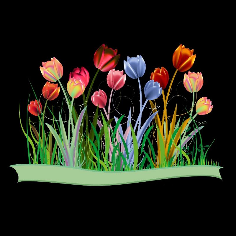 Imaginative colorful tulips on spring meadow