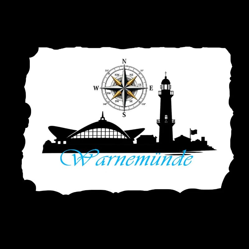 Warnemünde Kompass & Leuchtturm Silhouette